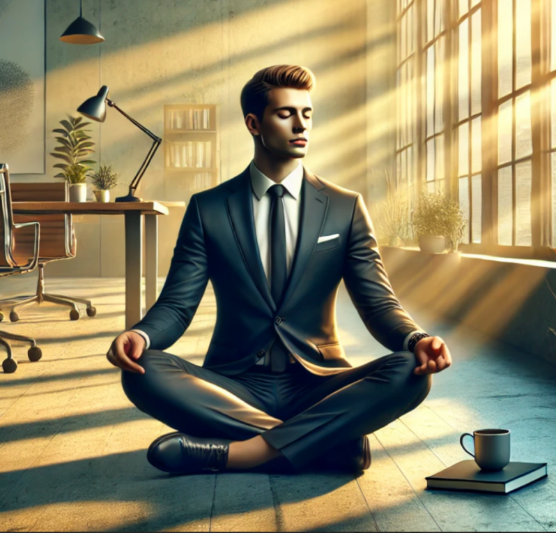 Business man practicing mindfulness Chat GPT