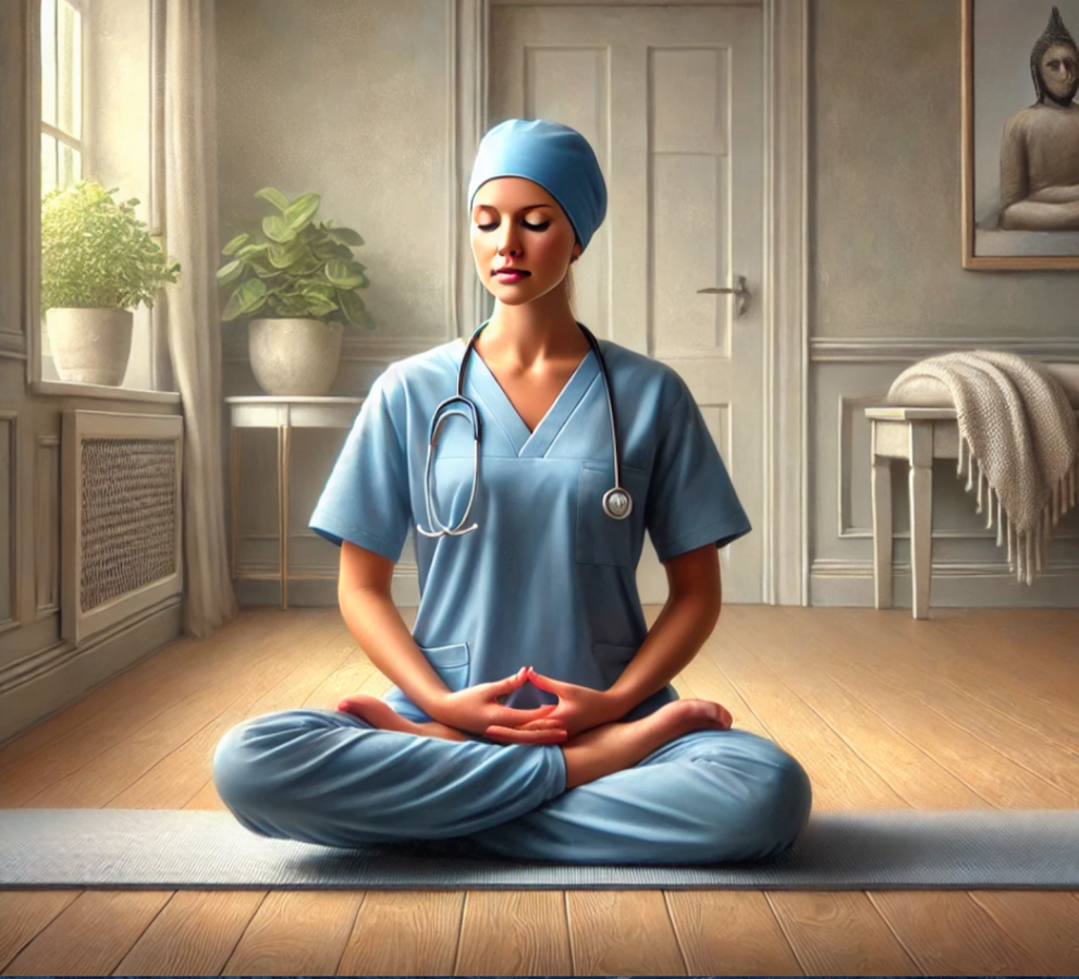 Nurse practicing Pranayama