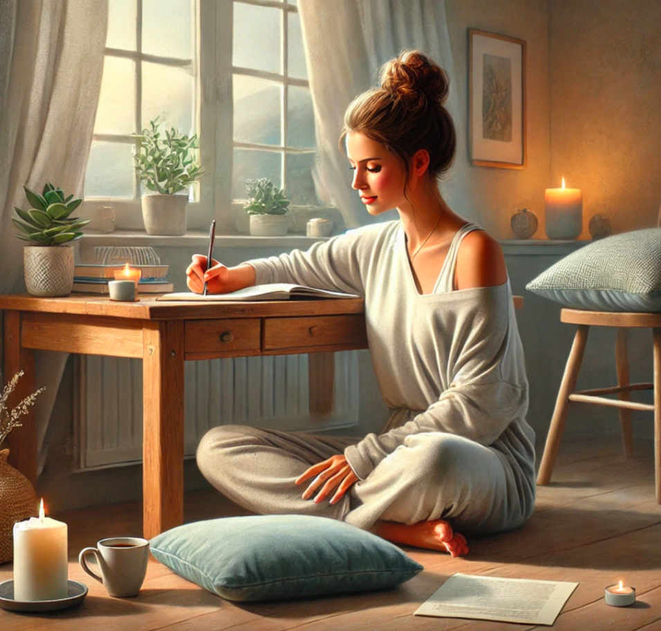 Realism image of a woman creating a daily meditation routine